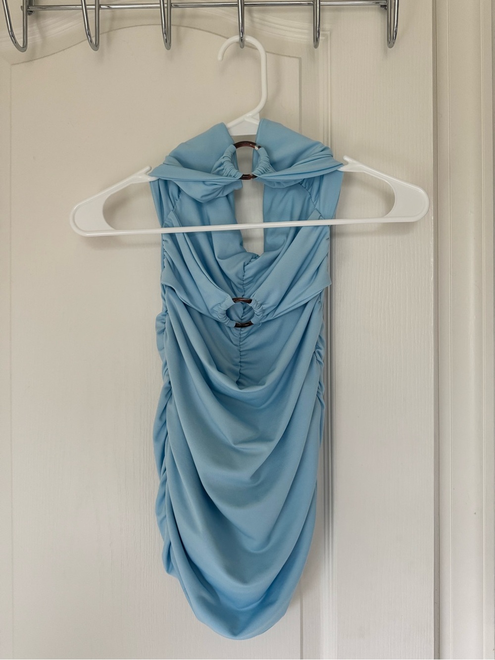 SHEIN Light Blue Halter Dress with Ring Detail